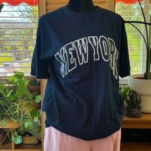 Navy "NEW YORK" Old School Graphic Tee with Big White Lettering